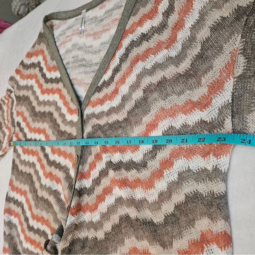 Emerald Pointelle Knit Button Front Tie Cardigan Chevron Stripe Women's 1X USA - Picture 6 of 9